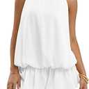 Verdusa Women's Cut Out Halter Satin Drop Waist Wedding Guest Dresses 2026 Mini Bubble Dress (White)