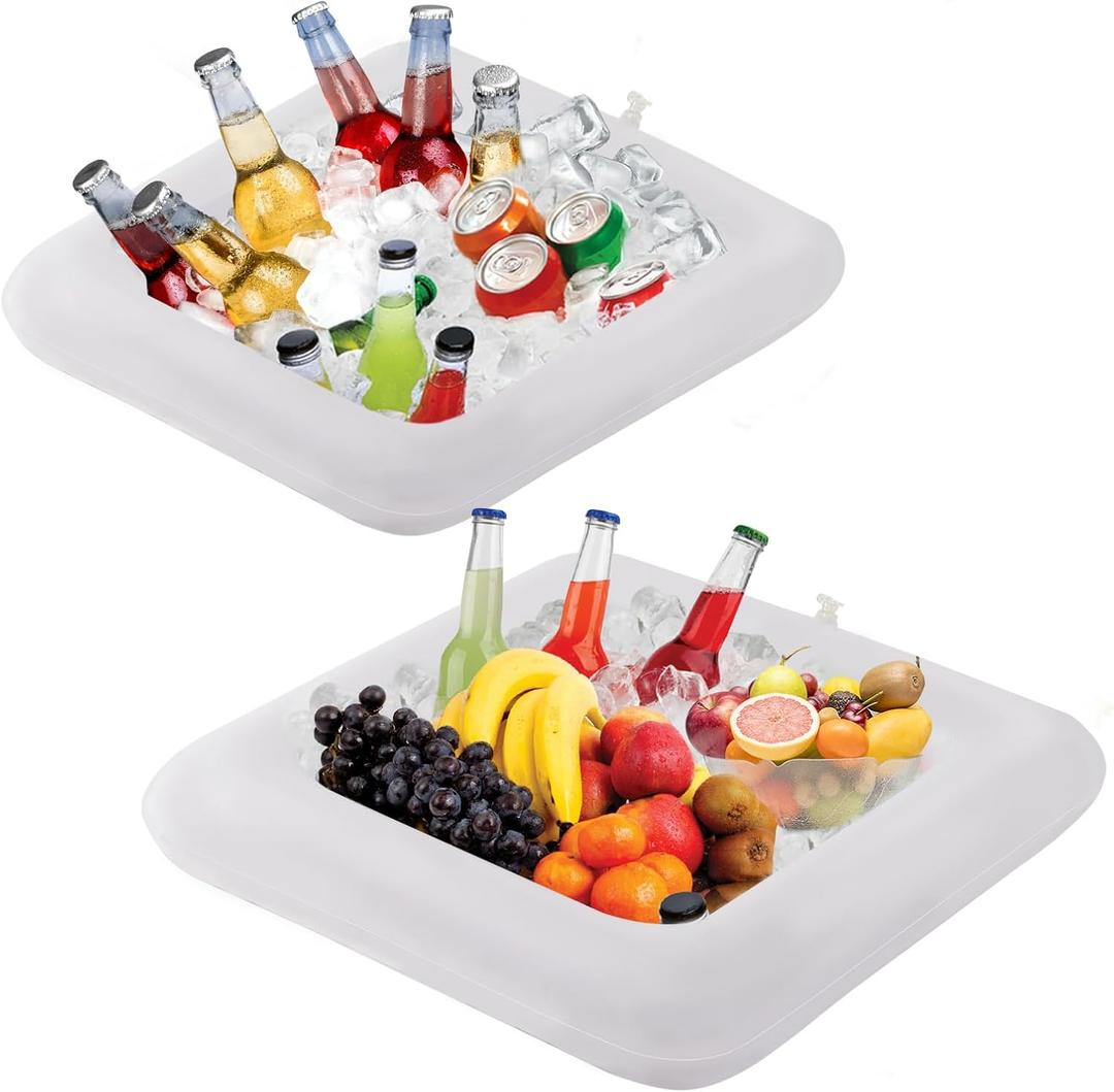 Inflatable Serving Bar, Salad Serving Sets Bar Buffet Food Drinks Inflatable Cooler Table Pool Ice Tray Easy to Blow Up for Party,Graduation,Picnic & Camping 24Inch x 24Inch (White, 2 PCS)