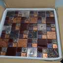 Blujellyfish Red Wine Colors Glass Tile 2'' x 2'' Leaf Carving Imprints Antique Mosaics Textured Rose Gold Metal Kitchen Bathroom Walls Backsplash Tiles (Pack of 5 Square Feet) (Burgundy)