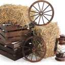 6 Pack 13 x 9 x 6 Inch Straw Hay Bale Stack Decoration Set Rustic Wooden Wagon Wheel Natural Hay Bales Boxes Western Cowboy Birthday Decor Photo Booth Props(Brown,Rustic)