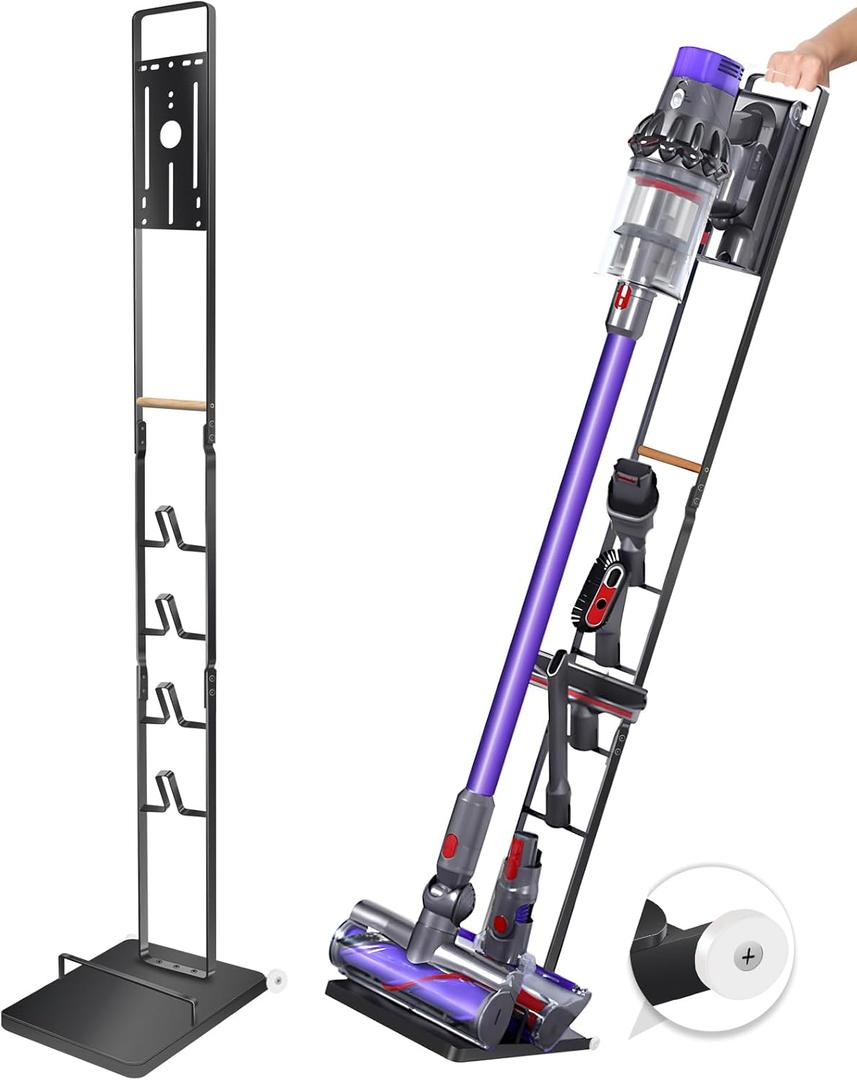 Haturi Vacuum Stand for Dyson V15 V11 V10 V8 V7 V6 - Vacuum Accessories Stable Metal Organizer Stand Holder, Dyson Handheld DC30 DC31 DC34 DC35 DC58 DC59 DC62 Cordless Vacuum Cleaners Storage Rack (with Rectangular Base & Wheel)