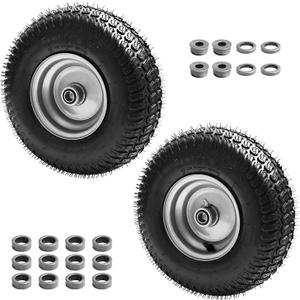 (2-Pack) 13x5.00-6 Lawn Mower Tires,13 Inch Tire & Wheel Assembly- 3/4" & 5/8" Bushing, 3" Centered Hub, Replacement for lawn and Garden Turf Mowers