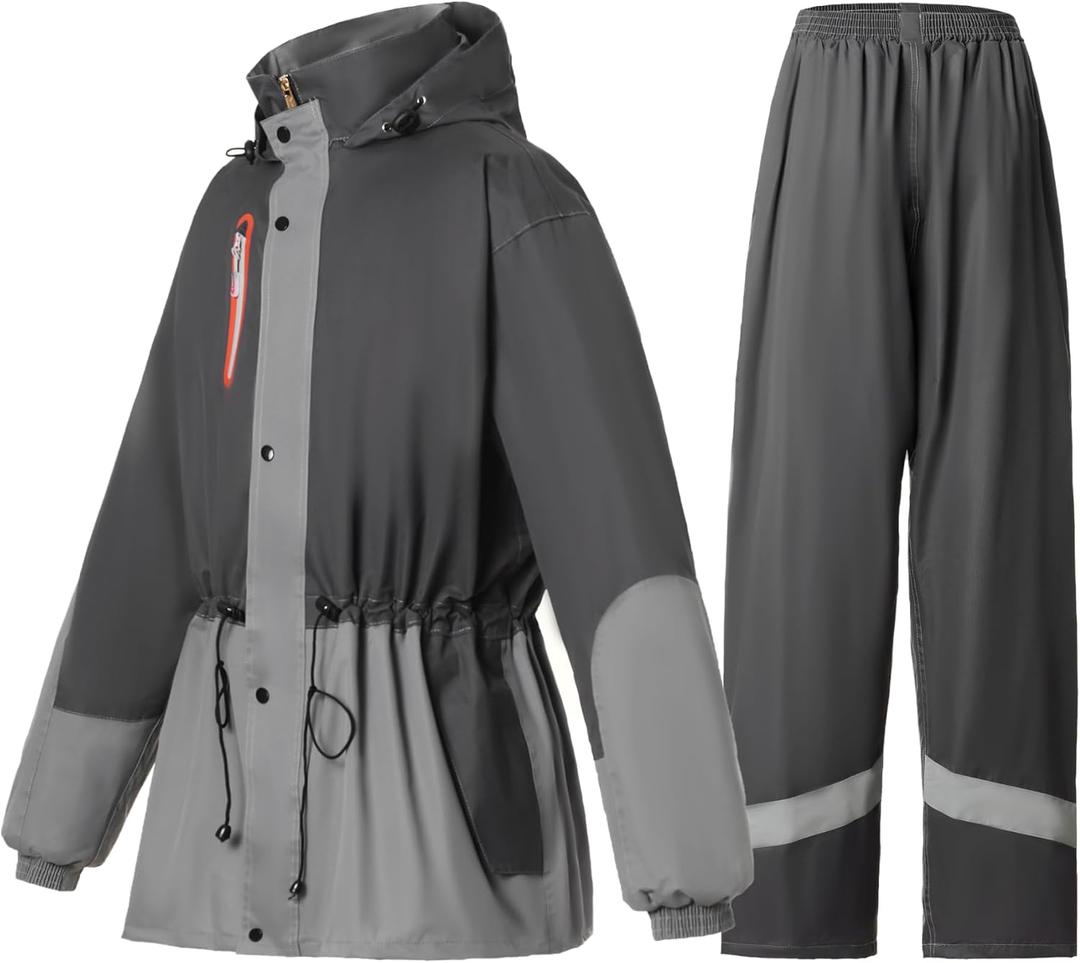 Rain Suit for Women Waterproof Hooded Rain Gear Rain Jacket and Pants 2 Piece Breathable Rain Coat Outdoor XXL