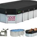 QH.HOME 550D 12x18 FT Oval Pool Cover [Upgraded Tear Resistant & Threefold Windproof] wth Pre-Installed Winch and Rope,Pool Covers for Above Ground Pools Oval-Snug Fit & Waterproof Protection, 12'x18'Oval-Steel Wall
