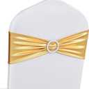 timecity Gold Spandex Chair Sashes Bands 10 Packs Christmas Metallic Stretch Chair Ties Bows Bulk with Buckle Slider Elastic Ties for Wedding Banquet Birthday Party Decor