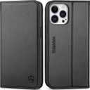 SHIELDON Case for iPhone 13 Pro 5G, Genuine Leather Wallet Case RFID Blocking Credit Card Holder Folio Magnetic Kickstand Shockproof Cover Compatible with iPhone 13 Pro 5G 6.1" - Black