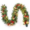 Joiedomi 9Ft Christmas Garland Prelit with Lights, 50 Warm White LED, Xmas Tree Garland with 8 Lighting Modes, Decorated with Pinecones, Bows, Xmas Balls & Berries for Window Indoor Party Decorations