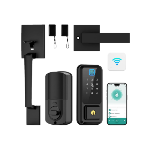 Hunnay WiFi Front Door Lock Set, Smart Locks for Front Door, Keypad Deadbolt Fingerprint APP Control Bluetooth Alexa Auto Lock, Easy Install (Black)