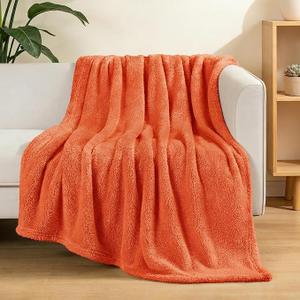 Exclusivo Mezcla Soft Fleece Throw Blanket for Couch, Super Soft Velvet Plush Fleece Blankets, Fuzzy Cozy and Warm for Winter, 50x60 Inches, Burnt Orange 2 Pack