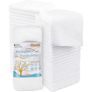 Orighty Washcloths Bulk Towels Set 50 Pack, Highly Absorbent and Soft Feel Microfiber Face Cloths, Multi-Purpose Wash Cloths & Hand Towels for Bathroom, Hotel, Spa, and Gym, 12x12 Inch (White)