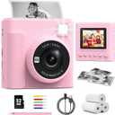 TIATUA Kids Instant Print Camera, Christmas Birthday Gifts for Girls and Boys, 1080P HD Video Digital Kids Camera with Print Paper & 32G Card, Toddler Toy for 3-14 Years Old (Pink)
