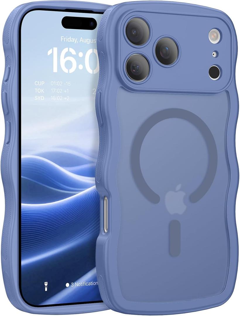 BENTOBEN Magnetic for iPhone 17 Pro Max Case, Cute Wavy [Full Camera Protection][Compatible with MagSafe] Matte Anti-Slip Bumper Women Girls Boys Protective Cover for 17 ProMax 6.9", Sierra Blue