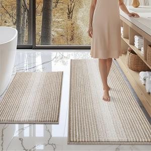 BSICPRO Bathroom Rugs and Mats Sets, 2 Piece Thick Absorbent Chenille Bath Mat Rug Set Non Slip, Soft Shaggy Bath Room Floor Mats for Bathroom, Machine Washable (Light Taupe, 20" x 47" Plus 20" x 32")