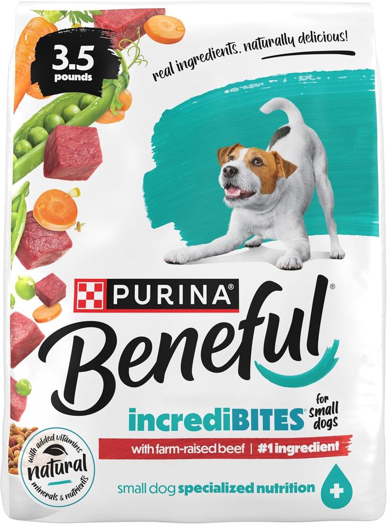 Purina Beneful Incredibites With Farm-Raised Beef Natural Small Breed Dry Dog Food With Added Vitamins, Minerals and Nutrients - (Pack of 4) 3.5 lb. Bags, Best By: 01/2025