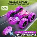 QUNREDA RC Cars, Purple Remote Control Car for Girls, 2.4 GHZ Double Sided RC Stunt Car 360 Rotating Remote Control Crawler with Headlights Car Toys for 6 7 8 9 10 11 12 Girls Birthday Gift, 6.3 inches x 6.3 inches x 2.9 inches