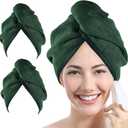 YoulerTex Microfiber Hair Towel Hairs Wrap: 2 Pack 10X26 Hair Dryer Towels for Women Absorbent Turban Twist Drying Shower Cap Curly Hairs Products for Hair's Care Accessories (Emerald)