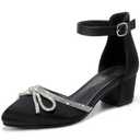 LAURMOSA Girls Sandals Closed Toe High Heels Pointed Toe Ankle Strap Pumps Flower Girl Dressy Shoes in Wedding Party Cute Bowknot Chunky Block Heeled for Little Big Kids, Size 5
