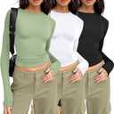 AUTOMET 3 Pack Womens Long Sleeve Crop Tops Basic Fitted T Shirts Slim Fit Crew Neck Y2K Layering Tees (X-Small)
