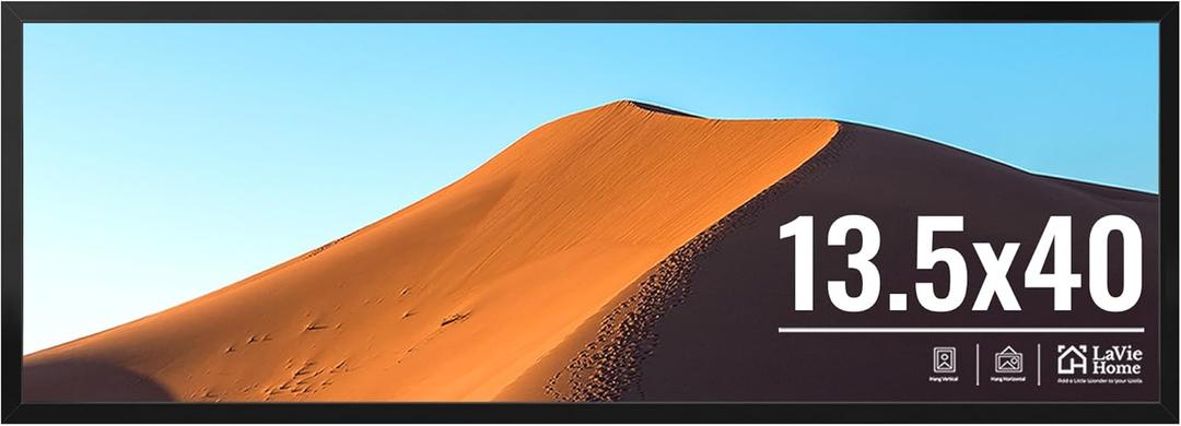 Home 13.5x40 Picture Frame for Wall Display, 13.5x40 Black Picture Frame with HD Plexiglas, 13.5 x 40 Panoramic Frame 1 Pack, Display Frame for Vertical or Horizontal, Classic Collection
