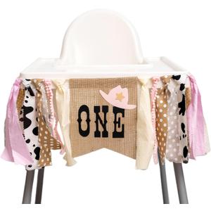 Cowgirl Highchair Banner 1st Birthday - My First Rodeo High Chair Banner, First Rodeo Birthday Decorations Party Supplies for Party, Anniversary, Photo Props (Pink)