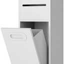 SUPERFLO 4 Gallon Bathroom Trash Can Tilt Out Trash Bin Cabinet, Hidden Trash Can Cabinet Recessed Wall Mounted Stainless Steel with Toilet Paper Holder for Bathroom/Bedroom/Office Renovation, White