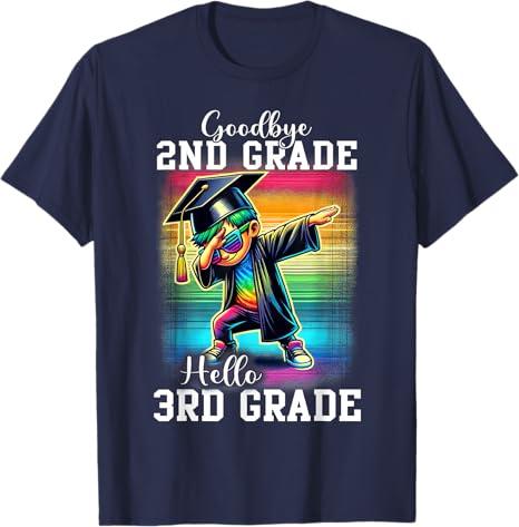 Goodbye 2nd Grade Hello 3rd Grade Dabbing Boy Colorful T-Shirt (Small, Navy Blue)