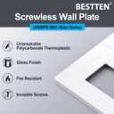 [2 Pack] BESTTEN 4 Gang Mid-Size Screwless Outlet Cover, Midway Decorative Wall Plate, USWP6 Gloss Snow White, Midsize H4.88" x W8.58"