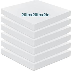 Frienda 6 Pack 2" x 20" x 20" Upholstery High Density Foam Cushion White Square Seat Replacement Cushion or Commercial Use Stuffing Craft Foam Couch Chair Padding DIY Projects