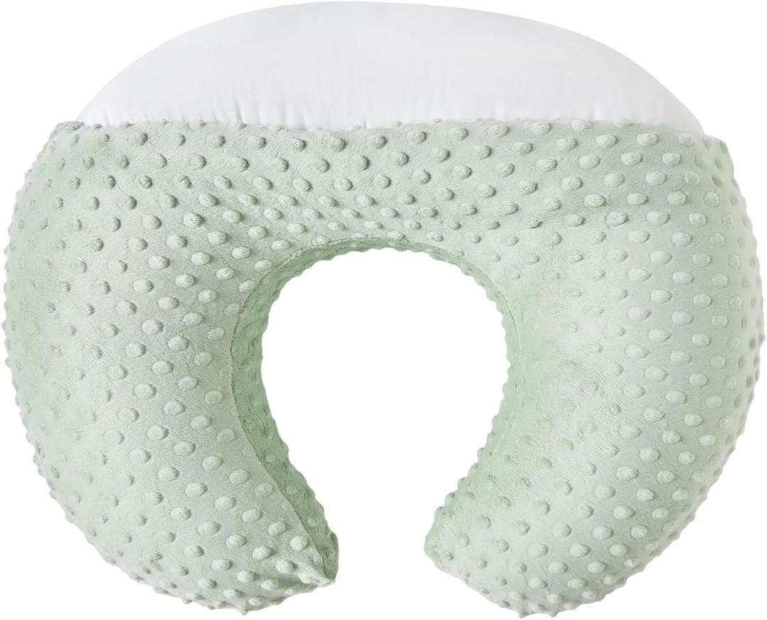 Nursing Pillow and Positioner Breastfeeding and Bottle Feeding, Propping Baby, Tummy Time, Sitting Support, with Removable Polyester Cover, dots Fabric, for Baby Boy Girl(Bay) (22 X 17.7 X 5.9 Inch, Green)