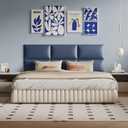 Blue Wall-Mounted Upholstered Headboard Panels, 24x12 Inches, Set of 6, Faux Leather, DIY Peel-and-Stick, Soundproof and Impact-Resistant Padding for Queen, King, or Adjustable Beds, Modern Décor