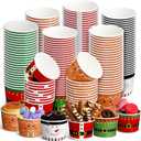 Zhehao 60 Pcs 9 oz Christmas Ice Cream Bowls and Paper Cups - Disposable Soup and Snack Cups for Picnic Party Decorations, Fruit, Hot or Cold Food - Christmas Party Supplies, 6 Styles