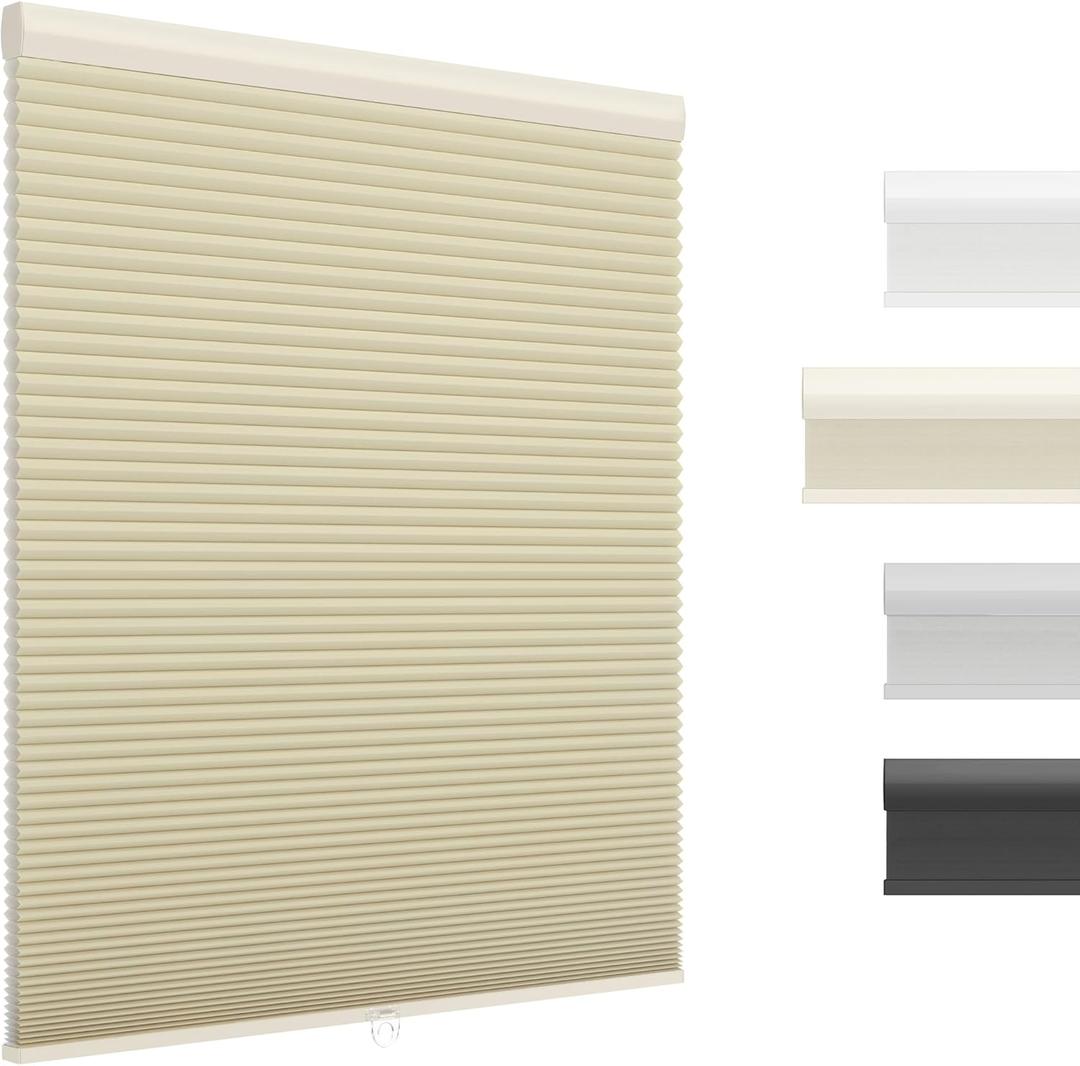 Light Filtering Cordless Cellular Shades, Honeycomb Blinds for Indoor Windows, for Window Size 22" W  64" H Beige