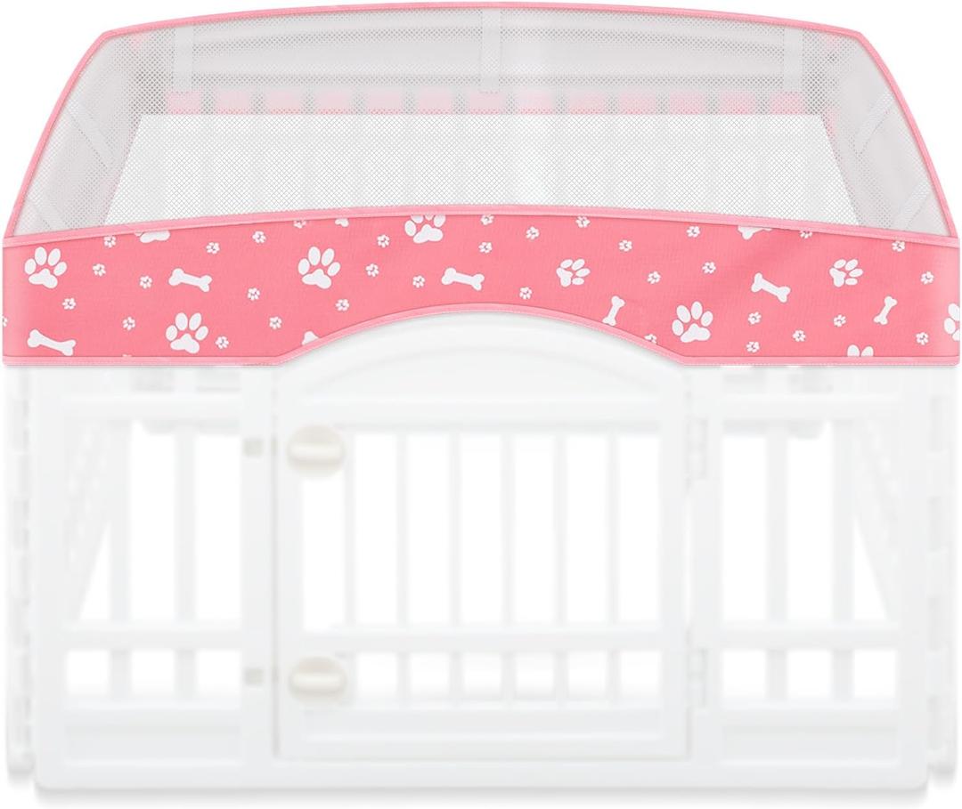 Dog Playpen Mesh Top Lid Fits for 36 Inch 4 Panels Crate Cover Regular Square Plastic Exercise Pet Pen, Breathable Pet Playpen Shade Covers for Dog Crate Pad, Cover Only, Fence Not Included(Pink)