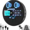 Portable CD Player with Dual Bluetooth, Discman for Car with FM Transmitter, Rechargeable, Dual Speakers and Anti Skip,USB,AUX,LCD Display,Backlit Button,Repeat,10 Speeds