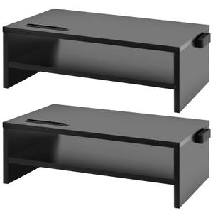 Marbrasse Monitor Stand Riser, 16.5 Inch 2 Tier Computer Printer Shelf Stand for Laptop Computer Screen Storage, Desktop Stand with Phone Holder and Cable Management Black