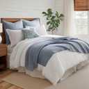 Levtex Home - Cross Stitch Chambray Quilt Set - King Quilt + Two King Pillow Shams - Cross Stitched Pattern - Quilt Size (106x92in.) and Pillow Sham Size (36x20in.) - Reversible - Cotton Fabric