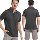 Mens Golf Shirt Short Sleeve Moisture Wicking Dry Fit Performance Solid Casual Pique Collared Golf Polo Shirts for Men (Medium, Dark Grey)