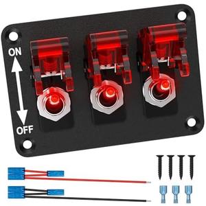 RVBOATPAT Toggle Switch 12V 3 Gang Universal Toggle Switch Panel DC 12V 20A LED Indicator Rocker Switch Aircraft Safety Cover for Boat Auto Racing Car