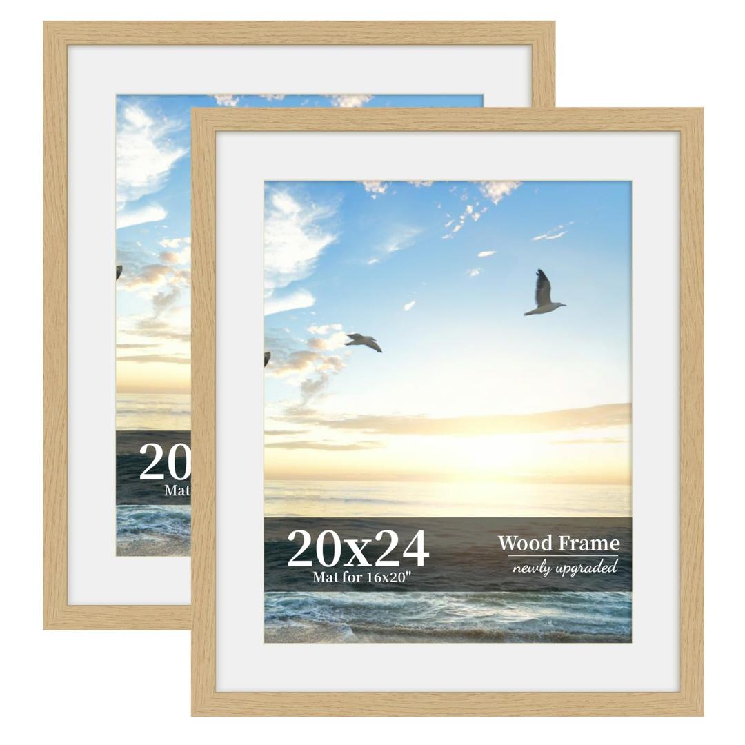 SZYUU 20x24 Picture Frame Set of 2, Wood Frame with Real Glass, Wide Border
