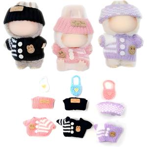 2 x Clothes Set for Labubu,9 Pieces - 3 Clothes Set for 15cm&17cm Labubu, Outfits for Dolls - Sweater + Hat + Bag, Premium Doll Outfit with Multiple Color(Pink,Black,Purple)