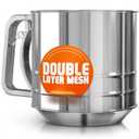 5 Cup Flour Sifter for Baking  Flour Sifter Stainless Steel (5.1" x 5.1") with Double Mesh  One-Hand Operation, Designed for Quick & Easy Sifting