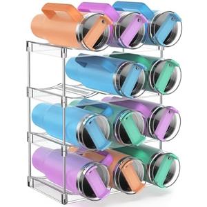 Water Bottle Organizer Stanley Cup Holder, 4-Tier Tumbler Storage, Stackable Water Bottle Holder for Kitchen Cabinet Pantry, Large Compartment fits 40 oz Tumblers, Stanley Accessories for Halloween
