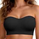 Vertvie Women Strapless Bra Seamless Push Up Bandeau Supportive Tube Top Comfortable Padded Bralette(Black,Large,Rib Knit) (Black, XL)