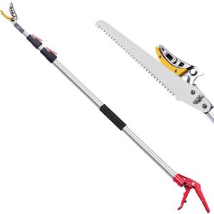 FLORA GUARD Extendable Tree Pruner 4.6-10ft, Telescoping Pole Pruner & Pole Saw with Cut & Hold Fruit Picker, Lightweight Long Reach Branch Trimmer for High Trees