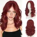 BARSDAR Short Wavy Copper Red Layered Wig - Shoulder Length Wavy Copper Wigs for Women - Short Loose Wave Textured Layered Face-Framing Curtain Bangs Wig Soft Synthetic Natural Looking Daily Party