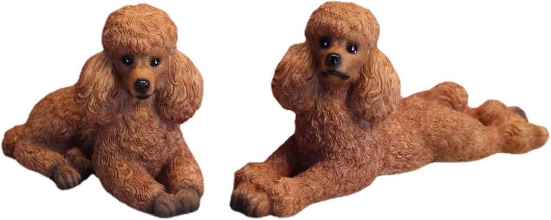 Set of Miniature Poodle Garden Statue Dog Figurines Resin Sculpture Forest Animal Statue Outdoor Decor Yard Planter Flower Pot Ornaments(Braun) (Brown)
