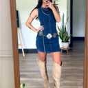 Daacee Women's Sleeveless Bodycon Denim Mini Dress Sleeveless Waist Tucks Zipper Short Tank Jean Dresses Concert Outfits (Blue, M)