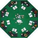 48" 8-Player Foldable Poker Table Top, Casino Texas Hold'em Layout, Portable Anti-Slip Blackjack Poker Table Mat with Carrying Bag for Family Games Casino