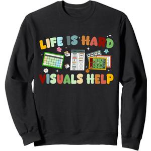SPED Special Education Teacher Life Is Hard Visuals Help Sweatshirt (Gray, XXL)