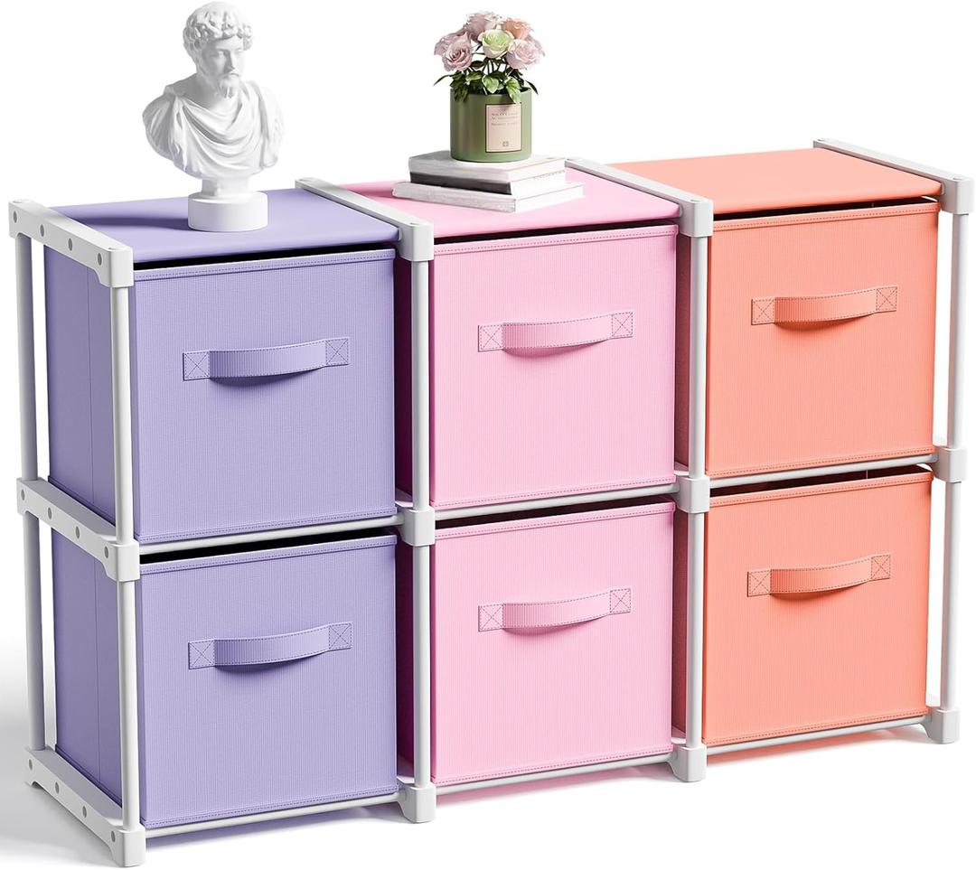 Cube Storage Organizer with Shelf 11 Inch Colorful Fabric Storage Bins Collapsible Toys Organizer Bins for Home Clothes Toys Closet Books(Pink,Purple,Orange,6)